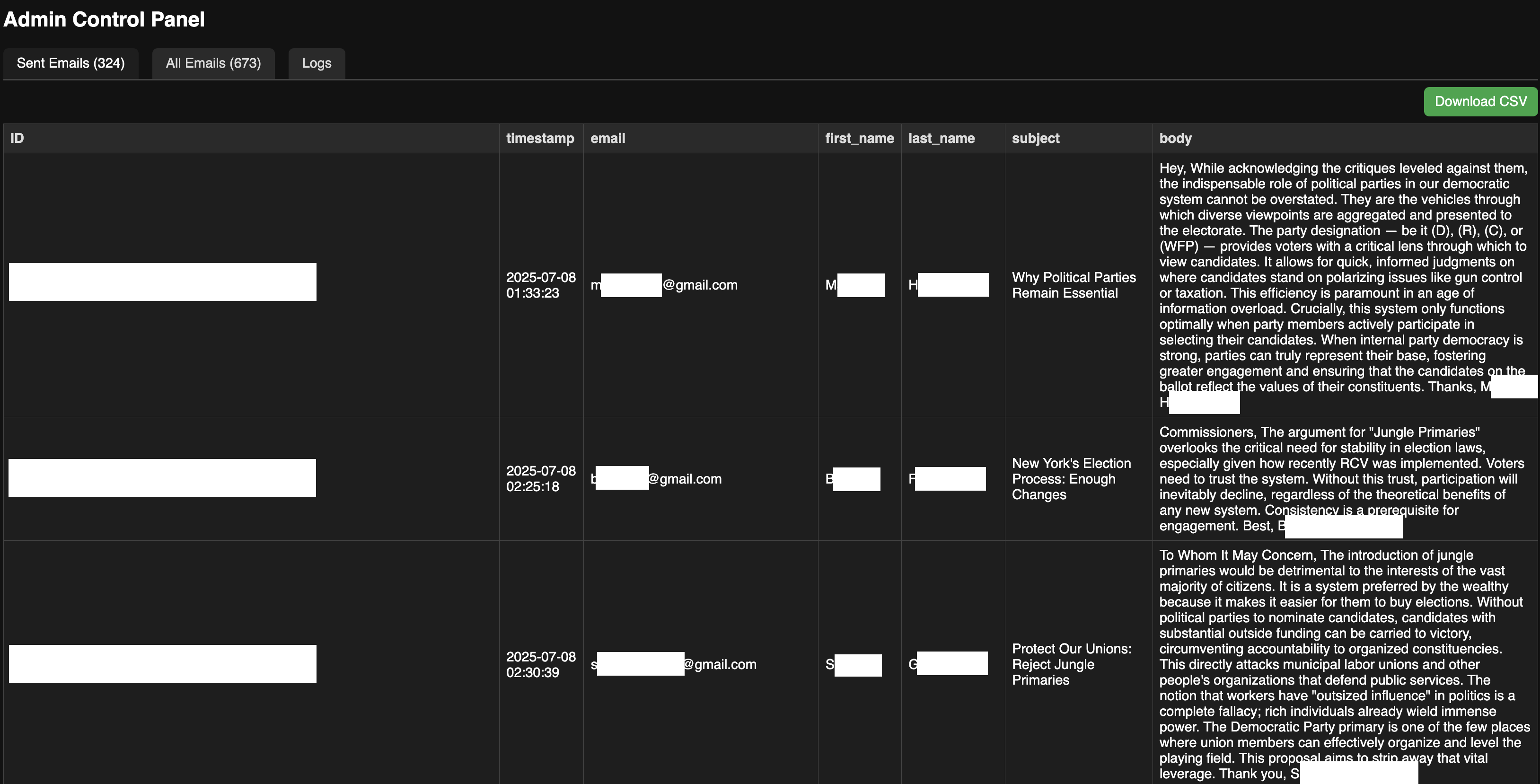 EasyEmailer Dashboard Screenshot